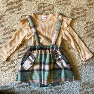 Toddler/infant girls plaid skirt and beige shirt outfit